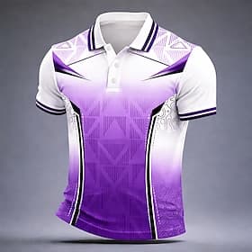Men's Geometic Polo Shirts Short Sleeve Polo Shirts Lapel Casual Athleisure 3D Print Buttons Spring  Summer Blue Lake blue Purple