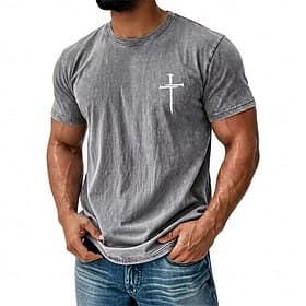 Cross Bible Men's Vintage Grey Acid Wash T Shirt Graphic Short Sleeve Crew Neck Christian Faith Gift for Him Designer Clothing Apparel