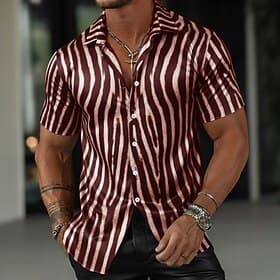 Men's Geometric Striped Zebra Print Shirt Summer Shirt Button Up Shirt Short Sleeve Fashion Casual Daily Office Vacation Summer Spring Turndown 3D Print Collar