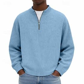 Men's Sweatshirt Corduroy Pullover Quarter Zip Sweatshirt Black Light Green Burgundy Navy Blue Khaki Standing Collar Plain Textured Casual Daily Sports  Outdoo