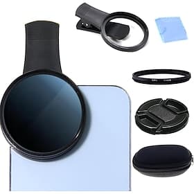 52mm Clip-On CPL Phone Camera Lens Filter Kit Circular Polarizer Polarizing Filter, Compatible with Most Cell Phones, Includes Case, Clip  Cleaning Cloth