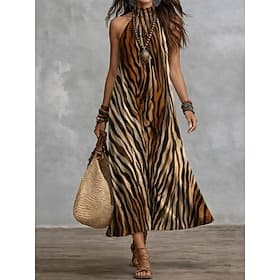 Women's Maxi Dress Casual Dress Chiffon Dress Swing Dress Boho Chic Dresses Bohemia Vacation Tropical Beach Holiday Date Regular Fit Ombre Graphic Leopard Slee