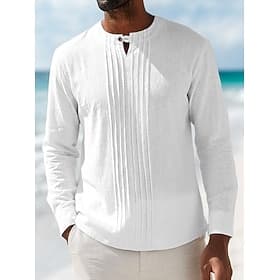 Homme Chemise Chemise en lin Chemise d'été Chemise de Plage Couleur Unie Vacances Fête Bleu Noir Blanche Kaki manche longue Col mandarin Printemps  Été Vêtemen