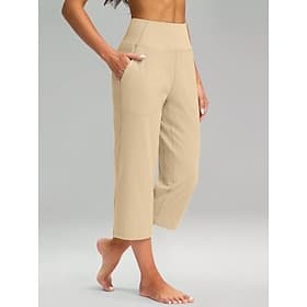 Women's Wide Leg Chinos Vacation Classic Style Basic Capris High Waist Plain Pocket Comfy Comfort Soft Stretchy Casual Gym Yoga Apricot Black White Army Green