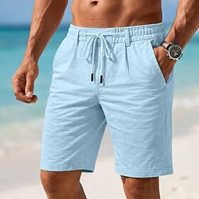 Men's Shorts Linen Shorts Summer Shorts Beach Shorts Drawstring Pocket Elastic Waist Solid Comfort Breathable Short Casual Daily Beach Vacation Fashion Black W