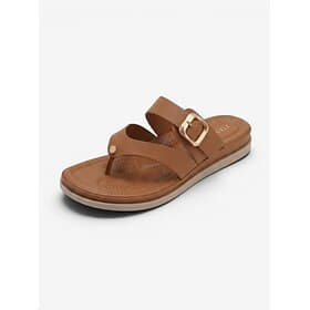 Women's Brown Thong Sandals with Adjustable Buckle – Cushioned Comfort Slides, Breathable Open Toe Summer Flats for Beach, Vacation, Travel  Daily Wear