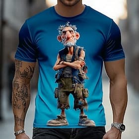 Herre Nyanse Gammel mann T skjorte Kortermet T skjorte 3D-utskrift Crew-hals Skjorte Morsom Avslappet Daglig Gate Blå Gul Kakifarget Sommer Vår Klær S M L XL 2