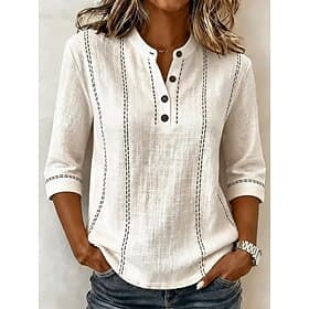Women's Shirt Vacation Vintage Daily Stand Collar Long Tops Casual Daily Work Blue Pink Beige Summer Spring