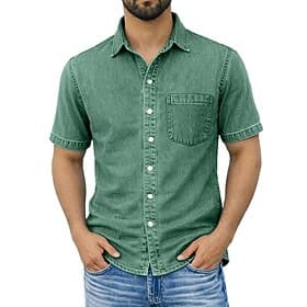 SoftFade™ Men's Shirt Casual Shirt Cotton Acid Wash Shirt Acid Wash Shirt Black Light Green Wine Navy Blue Purple Short Sleeve Plain Shirt Collar Casual Daily