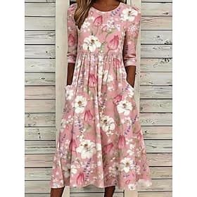 Women's Midi Dress Sheath Dress T Shirt Dress Tee Dress A Line Dress Summer Dress Vacation Casual Boho Daily Summer Dress Spring Dress Regular Fit Floral Graph