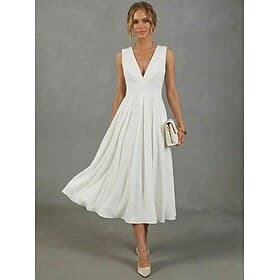 Women's Midi Dress White Dress Cocktail Dress Elegant Fashion Party Holiday Regular Fit Plain Sleeveless V Neck White Summer Spring
