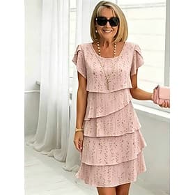 Femmes Robe Longueur Genou Robe en Chiffon Robe Fleurie Élégant Mode Moderne Vacances Soirée Week-end Coupe régulière Fleuri Manche Courte Col ras du cou Bleu thumbnail 4