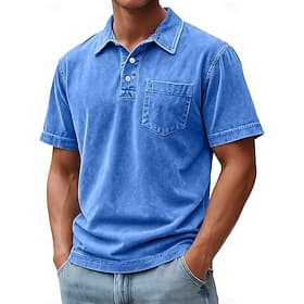 Herren Poloshirts Hemd aus 100 % Baumwolle in Säurewaschung Lässig Ferien Revers Kurzarm Mode Basic Einfach Jahrgang Betrübt Sommer Frühling Ganzjahres Normale