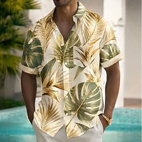 Men's Palm Leaf Coconut Palm Tropical Plants Hawaiian Shirt Tropical Shirts Aloha Shirt Short Sleeve Resort Beach Vacation Wear Summer Spring Turndown 3D Print