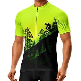 Men Cycling Jersey Scenery Short Sleeve Bike Shirt Jersey Top with 3 Rear Pockets UV Resistant Quick Dry With Pockets Front Zipper Sports Green Clothing Appare