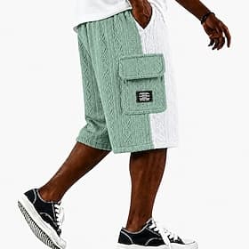 Men's Cargo Shorts Shorts Casual Shorts Textured Shorts Jacquard Color Block Plain Comfort Breathable Knee Length Casual Outdoor Beach Vacation Fashion Black L