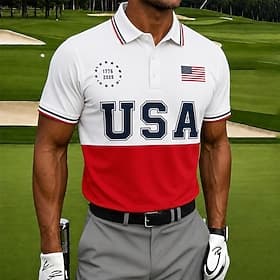 4 juli 2026 250e Voor heren Amerikaanse Amerikaanse vlag Golf Sport Poloshirts Korte mouw Poloshirt Overhemden met kraag Casual Sportkleding 3D-afdrukken Knop thumbnail 4