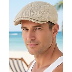 Men's Mesh Polyester Beret Cap, Multi-Color Breathable Adjustable Flat Cap for Outdoor Fishing, Travel Vacation and Daily Casual Wear