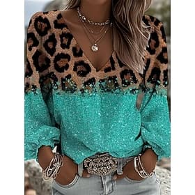Women's Shirt Graphic Geometric Paisley Bohemia Vacation Vintage Long Sleeve V Neck Regular Tops Casual Daily Holiday Blue Red Brown Summer Spring Fall Winter