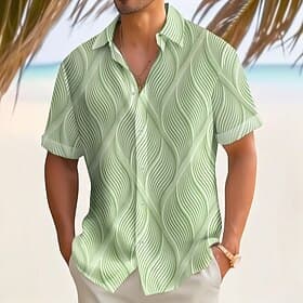 Men's Geometric Pattern Waves Shirt Summer Shirt Button Up Shirt Short Sleeve Casual Daily Vacation Beach Vacation Wear Summer Spring Turndown 3D Print Collare