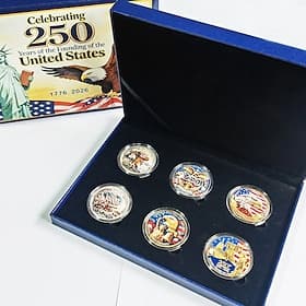 U.S. 250th Anniversary Commemorative Coin Set 6 Coins in Gift Box, Patriotic Collector Coins for 1776–2026, Independence Day Souvenir, Historical American Coin