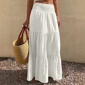 Women's Vacation Skirt Bohemia Maxi High Waist Skirts White Summer
