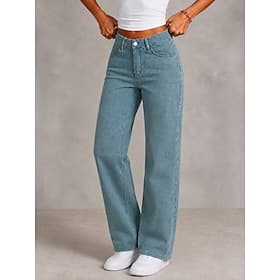 Per donna Jeans Chinos Pantaloni a gamba dritta Moda Lunghezza intera Vita Alta Inelastico Vacanza Formale Nero Blu chiaro Grigio Primavera thumbnail 2