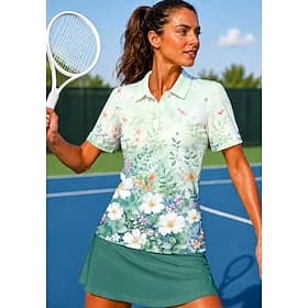 Dames Flora Sportshirt Wandelen poloshirt Tennisshirt Tennis T-shirt Korte mouw Bloemig Knop UPF50 UV-bestendig Hoge Elasticiteit Vochtregelerend Ademend Volle thumbnail 3