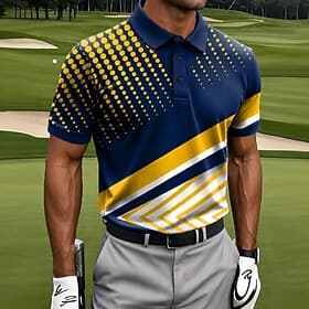 Men's Geometic Golf Sports Polo Shirts Short Sleeve Polo Shirts Collared Shirts Casual Athleisure 3D Print Buttons Breathable Mesh Spring  Summer Blue Purple G