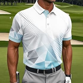 Men's Geometic Golf Sports Polo Shirts Short Sleeve Polo Shirts Collared Shirts Casual Athleisure Daily Wear 3D Print Buttons Summer Spring Blue Lake blue Red
