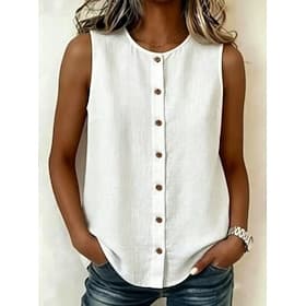 Women's Shirt Solid Color Plain Bohemia Vacation Vintage Sleeveless Crew Neck Long Tops Casual Daily Going out Black White Sky Blue Beige Summer Spring