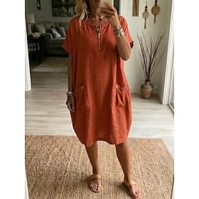 Femmes Mini Robe Robe trapèze Robe d'été Vacances Occasionnel Boho Quotidien Fête Robe d'Été Coupe Ample Uni Demi Manches Col ras du cou Bleu Jaune Marron clai