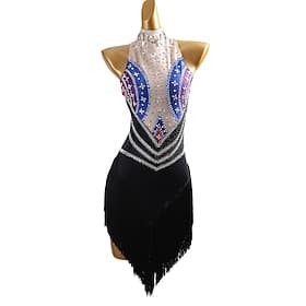Latin Dance Dress Rhinestone Tassel Women's Sleeveless High Neck Salsa Dance Outfit for Samba Chacha Rumba Performance Wear Costume