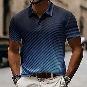 Homens Geométrico Camisas Polo Manga Curta Camisas polo Camisas de colarinho Casual Roupa Esportiva Impressão 3D Botões Malha Respirável Verão Primavera Azul R
