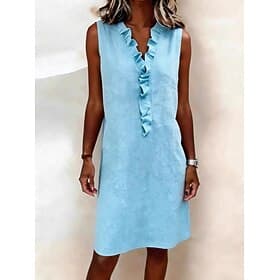 Women's Knee Length Dress Casual Dress Vest Dress A Line Dress Summer Dress Basic Classic Daily Vacation Regular Fit Plain Sleeveless Crew Neck V Neck Blue Whi
