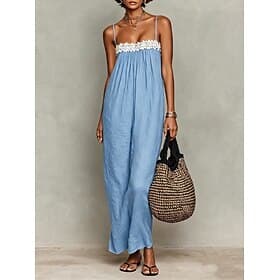 Women's Ankle length Lace Dress Summer Dress Slip Dress Elegant Fashion Beach Vacation Holiday Loose Fit Plain Sleeveless Spaghetti Strap Blue Black White Wine