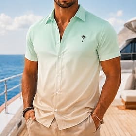 Voor heren Overgangskleur Kokospalm Tropische planten Satijnen overhemd Hawaiiaanse shirts Aloha-shirt Korte mouw Hawaii Dagelijks Vakantie Zomer Lente Strijki thumbnail 5