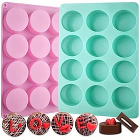 2PCS Round Chocolate Cookie Silicone Molds, 12-Cavity Cylinder Chocolate Lid Cookie Silicone Molds, for Candy, Mini Cake, Jelly, and Baking