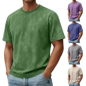 SoftFade™ Men's T Shirt 100% Cotton Acid Wash Shirt Tee Top Short Sleeve Crew Neck Summer Spring Fall Plain Retro Vintage Casual Vintage Style Garment Dyed Dis