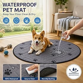 Waterproof Dog Mat Pet Mat for Dogs and Cats Non Slip Washable Round Pet Floor Mat Absorbent Pet Bed Pad for Crate Sofa Indoor Home Floor Protection
