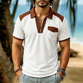 Hombre Camisetas polo con diseño de gofre Con Texturas Casual Diario Cremallera de un cuarto Manga Corta Moda Básico Bloque de color Ligero Cremallera de un cu