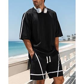 Men's Tracksuit Jogging Suit Workout Suits Drawstring with Pocket Color Block Running T-Shirt With Pants Athletic Clothing Set Summer Spring Dark Grey Black Ou