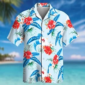 Voor heren Bloemig Kokospalm Tropische planten Hawaiiaans overhemd Tropische shirts Aloha-shirt Korte mouw Hawaii Dagelijks Strandvakantie Zomer Lente Strijkij thumbnail 3
