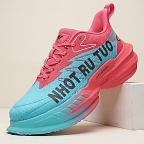 Men's Pink Blue Running Sneakers, Lace-Up Athletic Sport Shoes, Lightweight Cushion Shoes for Gym, Streetwear, Outdoor