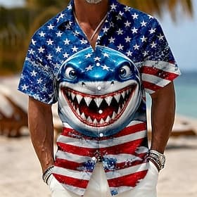4 juli 2026 250e Voor heren Amerikaanse Amerikaanse vlag Overhemd Zomer overhemd Korte mouw Vaderlandslievend Dagelijks Streetwear Zomer Lente Strijkijzer 3D-a thumbnail 2