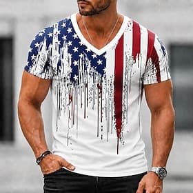 4 juli 2026 250e Voor heren Amerikaanse Amerikaanse vlag T-shirt Korte mouw T-shirt 3D-afdrukken V-hals Overhemd Vaderlandslievend Dagelijks Festival blauw Zwa thumbnail 2