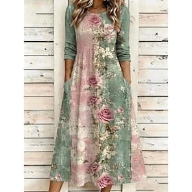 Per donna Abito Midi Abito a Tubino Vacanza Casual Boho Quotidiano Abito Estivo Abito Primaverile Vestibilità regolare Floreale Grafico Manica Corta Girocollo thumbnail 2
