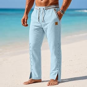 Per uomo Pantaloni di Lino Pantaloni Pantaloni Estivi Pantaloni Larghi Coulisse Elastico in vita Gamba Dritta Semplice Comodità Traspirante Lunghezza intera Ca thumbnail 2