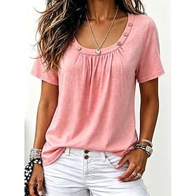 Damen T Shirt T-Shirt Elegant Lässig Kurzarm Rundhals Lange Oberteile Lässig Täglich Schwarz Weiß Rosa Fuchsie Grün Sommer Frühling