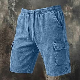 SoftFade™ Men's Shorts Casual Shorts Acid Wash Shorts Drawstring Elastic Waist Multi Pocket Solid Comfort Breathable Knee Length Daily Streetwear Vacation Fash
